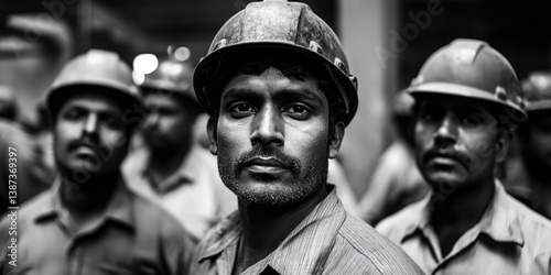 Obraz na płótnie Man wearing hard hat and reflective vest at industrial construction site. Part of a team of workers, showing professional attire. w salonie