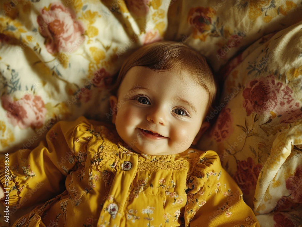 Sweet young child smiling and looking at the camera.
