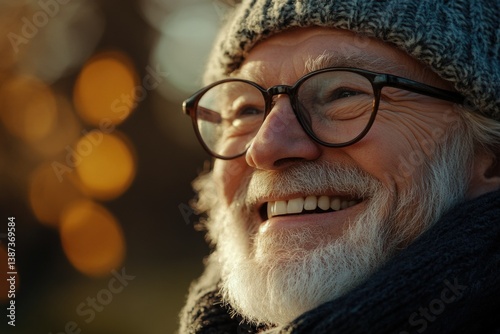 Obraz na płótnie Happy elderly man with a beard smiling outside on an overcast day. w salonie