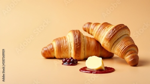 Golden croissants on a solid background — isolated, flaky, and perfect for breakfast menus, rustic bakeries, or cozy morning visuals.