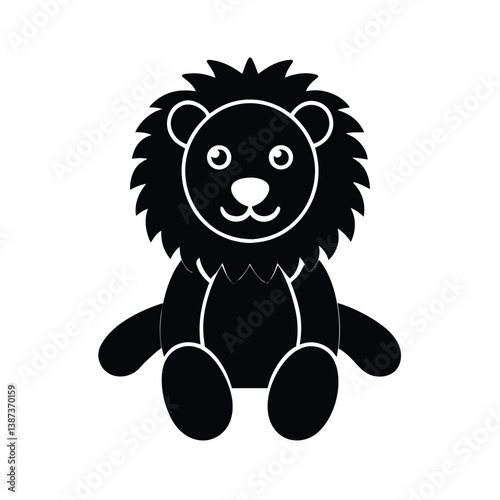 Simple Black And White Vector Illustration Of A Stuffed Lion Toy
