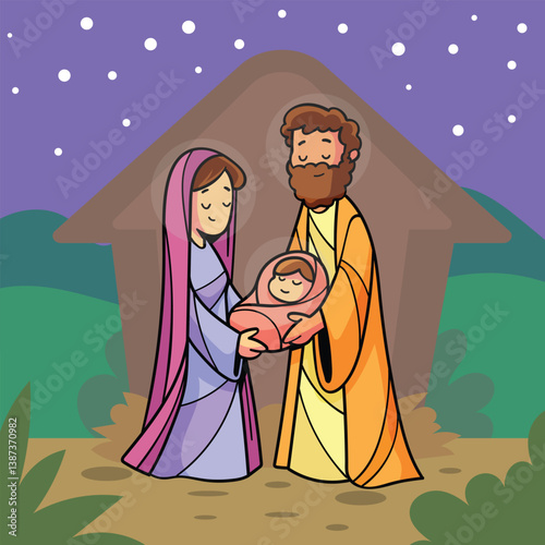 Prodigal son hand drawn nativity scene