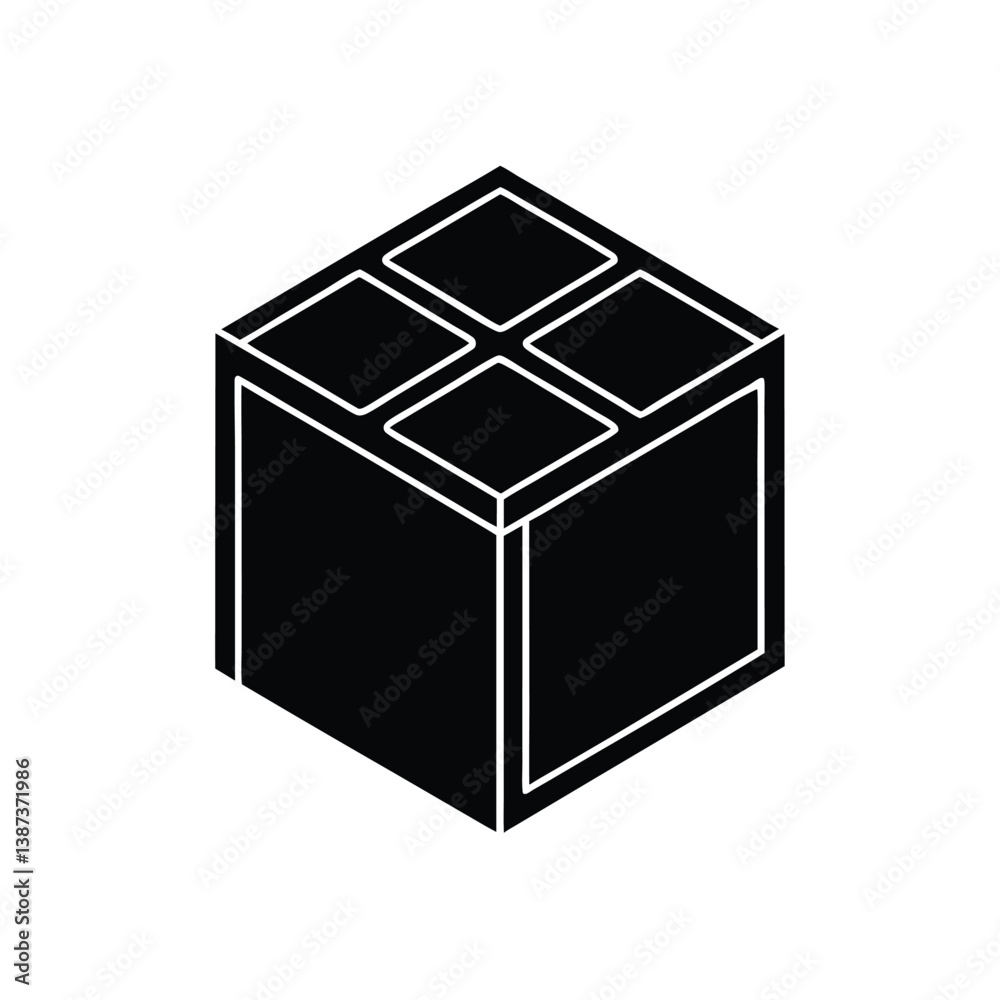 Isometric Cube Shape With Divisions Black And White Abstract 3D Design Element Isometric Cube Shape With Divisions Black And White Abstract 3D Design Element