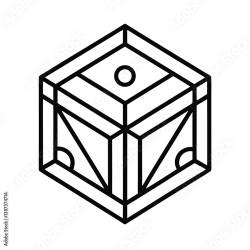 Minimalist Cube Outline Illustration Geometric Design Element Isolated On White Background
