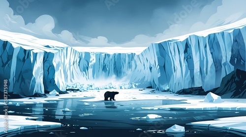 vector styled silhouette polar bear on iceberg background 