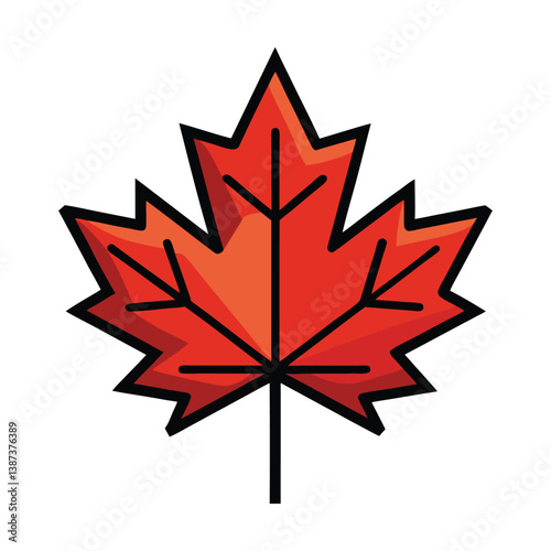 Vibrant Red Maple Leaf Illustration Depicting Autumn Season and Nature Symbolism