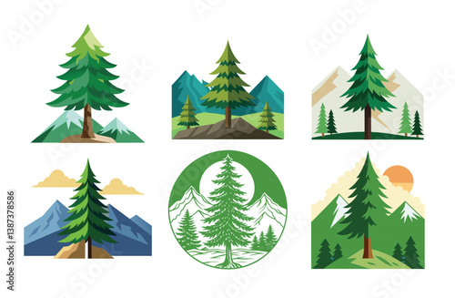 Vector set of trees colorful