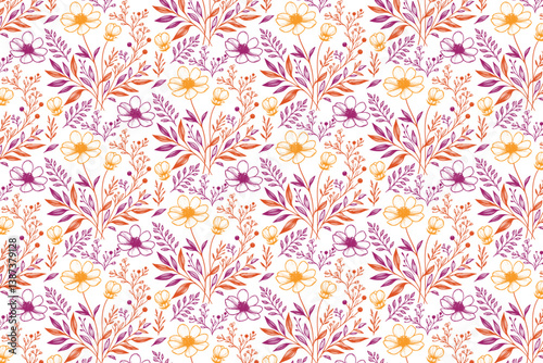 seamless floral sketch with cotton flower and leaf outline for bedsheet fabric wrapping paper and kitchen textile

