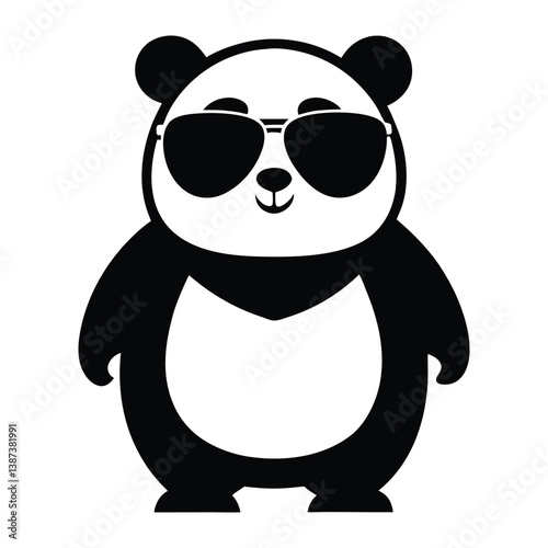 Panda Wearing Sunglasses Silhouette Vector Art Illustration on White Background