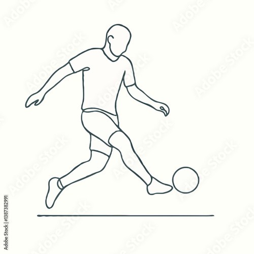 Soccer player kicking ball in line art style