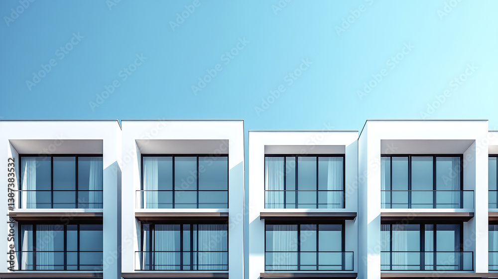 Modern townhouses in neat row with minimalist white facades Modern townhouses in neat row with minimalist white facades