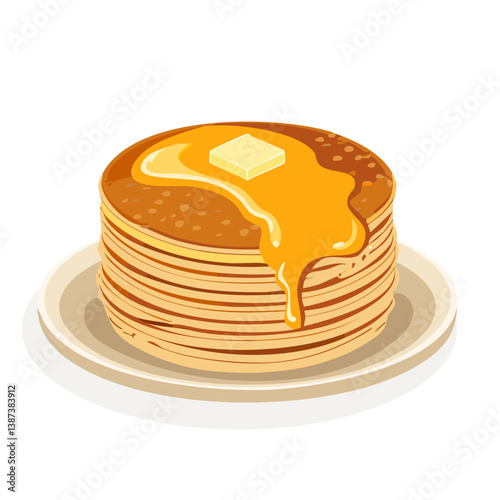 Delicious Stack of Pancakes with Syrup and Butter - Vector design