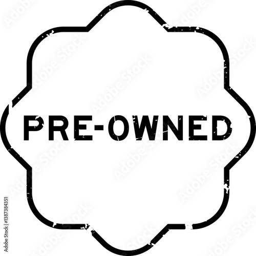 Grunge black pre-owned word rubber seal stamp on white background