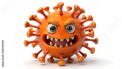 A cute 3d character of orange evil virus monster