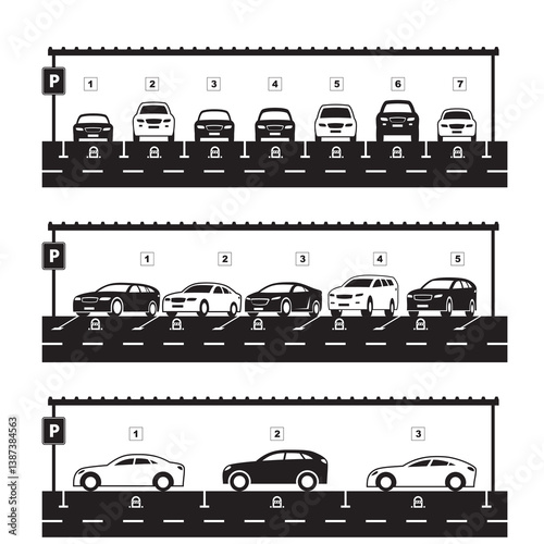 Angle, parallel and perpendicular car parking  – vector illustration