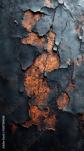 Weathered Black Surface Mobile Wallpaper Rust Colored Peeling Paint Revealing Textured Layers | Vertical HD Background