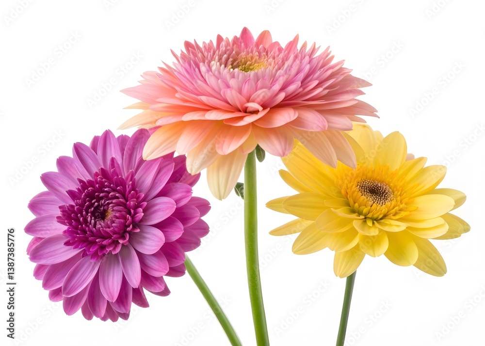 Flower of beautiful orange and pink bouquet dahlia macro nature isolated