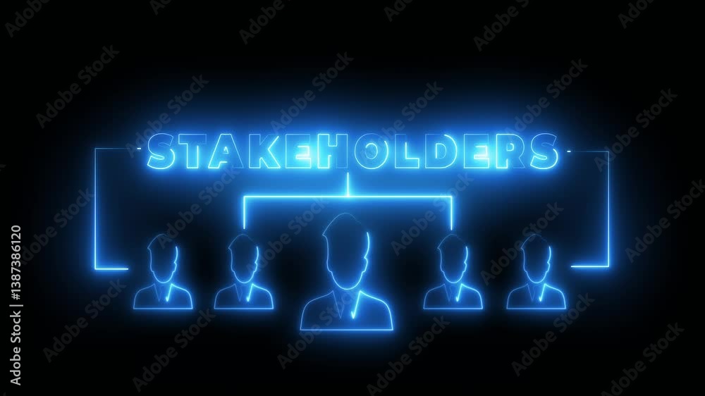 Stakeholders concept for business finance stakeholder investment management. Animated stakeholders icon on virtual screen on transparent background.