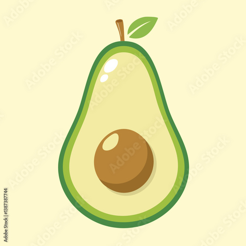 Half Avocado Vector Illustration with Seed and Leaf