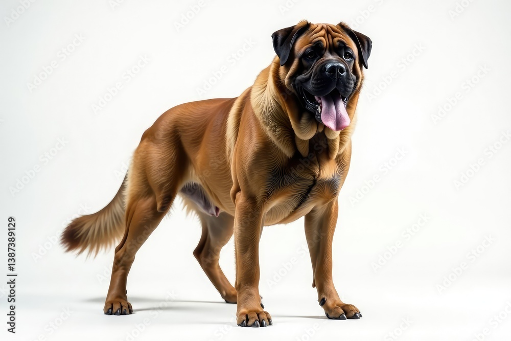 Obraz premium Majestic Mastiff, powerful stance, white background, canine portrait, dog photography