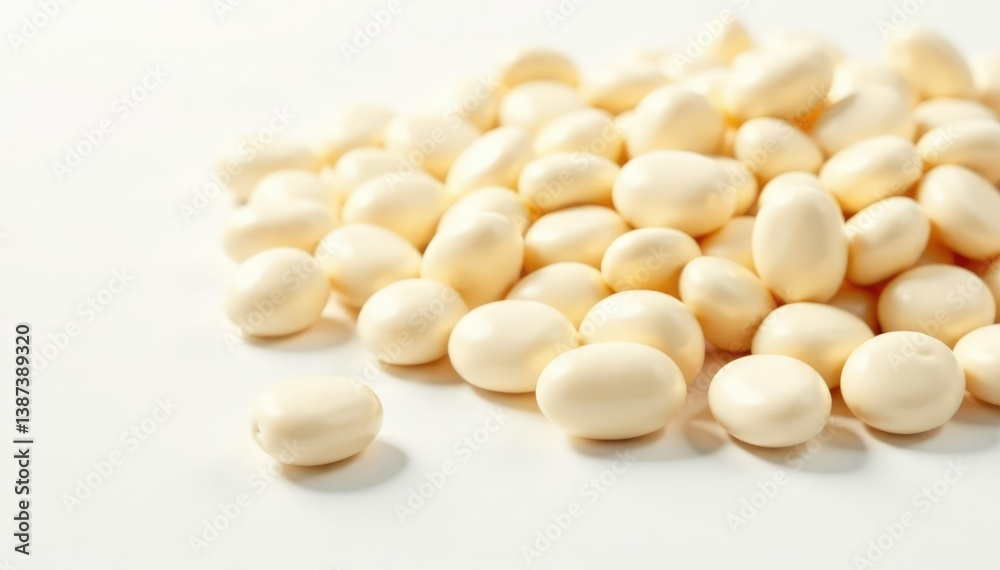 Pile of white beans against white backdrop Clean, bright image , food photography, beans Pile of white beans against white backdrop Clean, bright image , food photography, beans