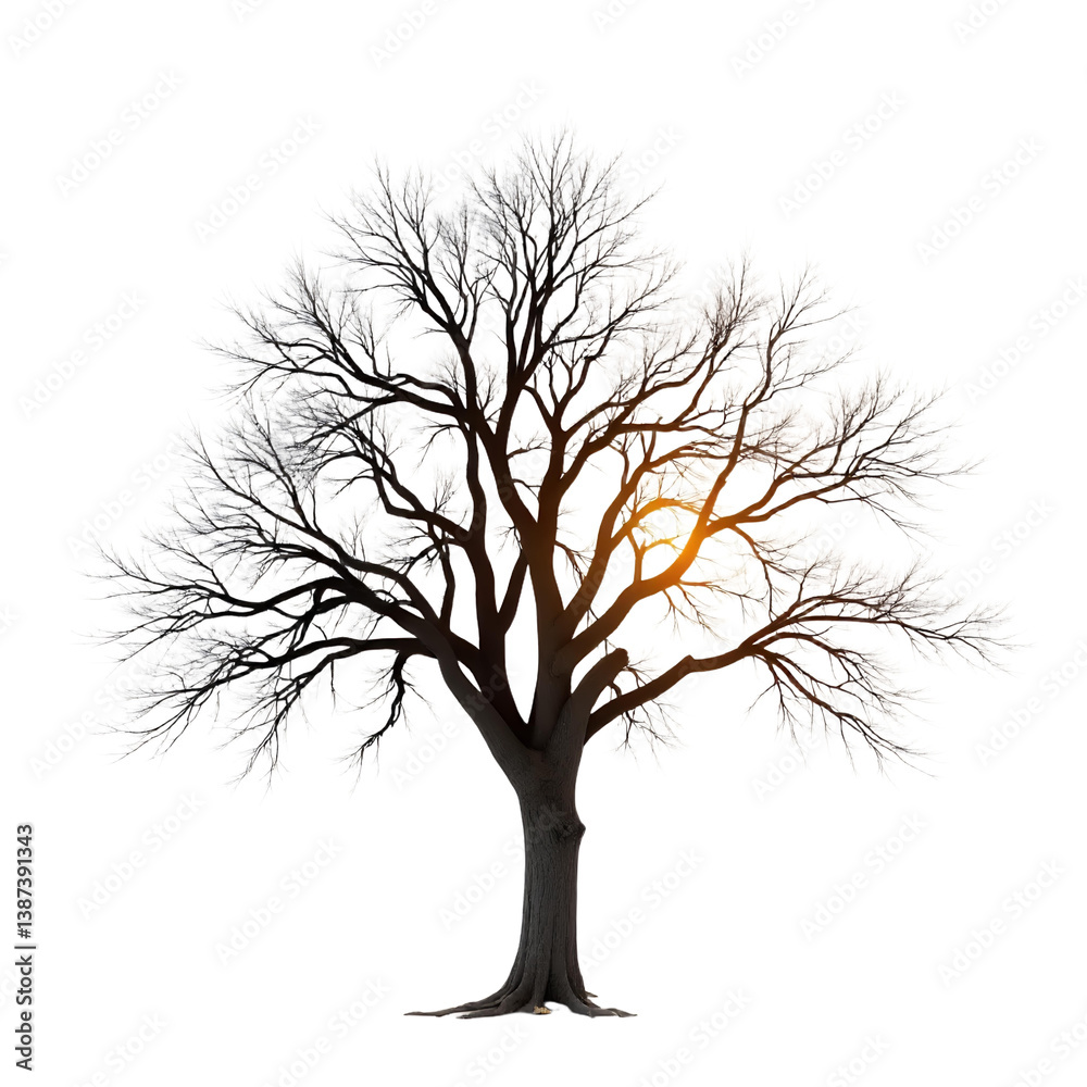 Obraz premium Bare-Tree-Silhouette-against-Sunset_Autumn_Winter_Landscape