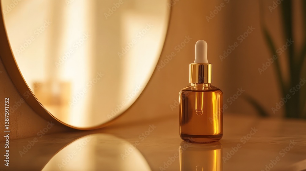 Naklejka premium Golden Serum Dropper on Marble Vanity