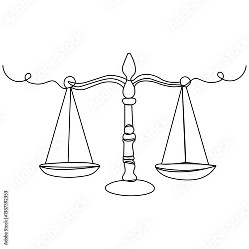 Court legal scale icon  continuous one line drawing of outline vector illustration