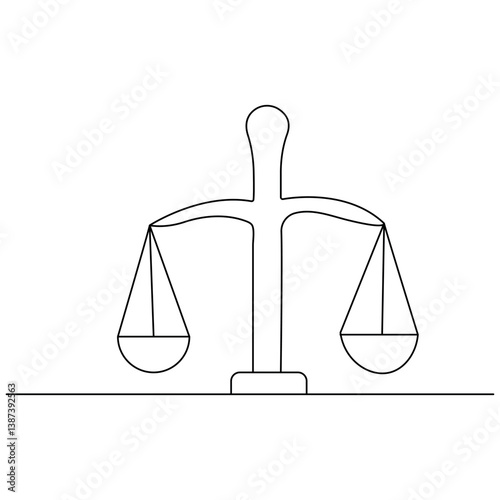 Court legal scale icon  continuous one line drawing of outline vector illustration