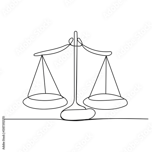Court legal scale icon  continuous one line drawing of outline vector illustration