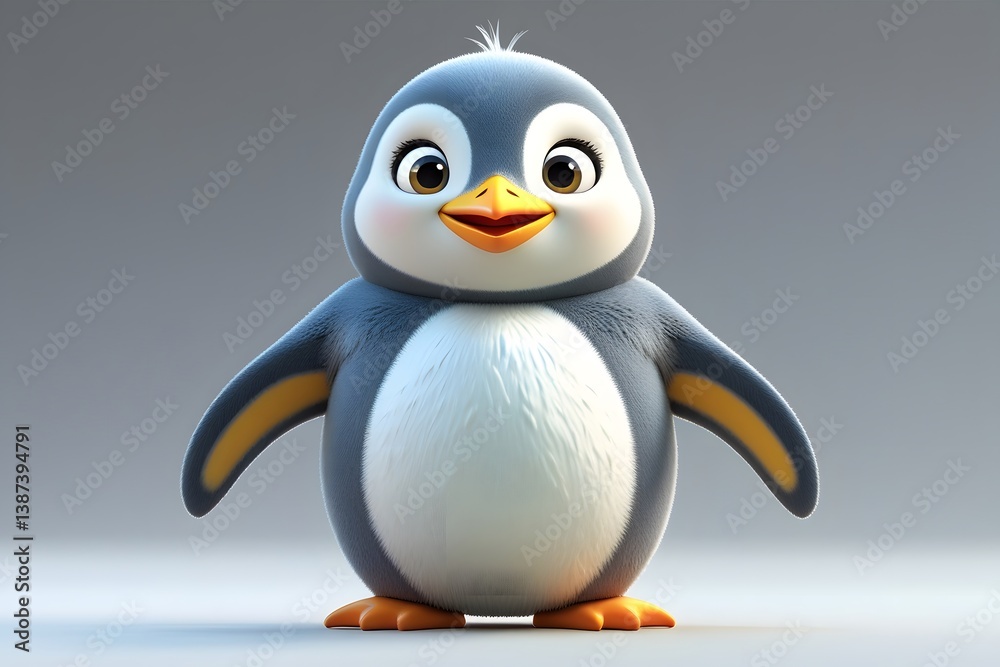 Fototapeta premium Cute 3D cartoon penguin character on white background