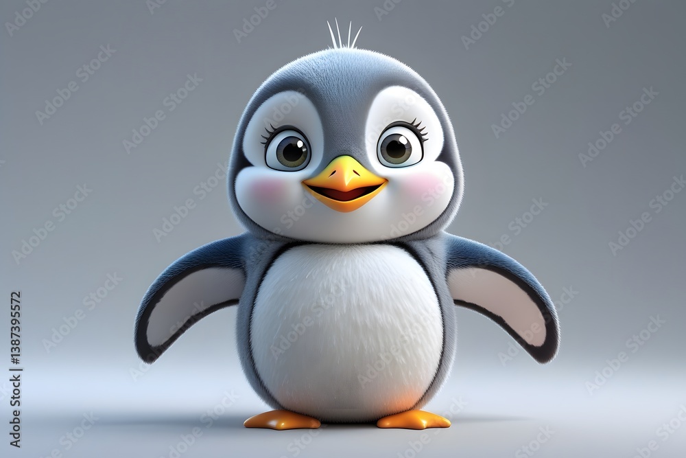 Fototapeta premium Cute 3D cartoon penguin character on white background