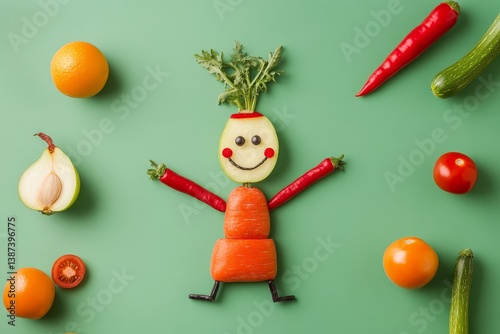 funny little man made of fruits and vegetables