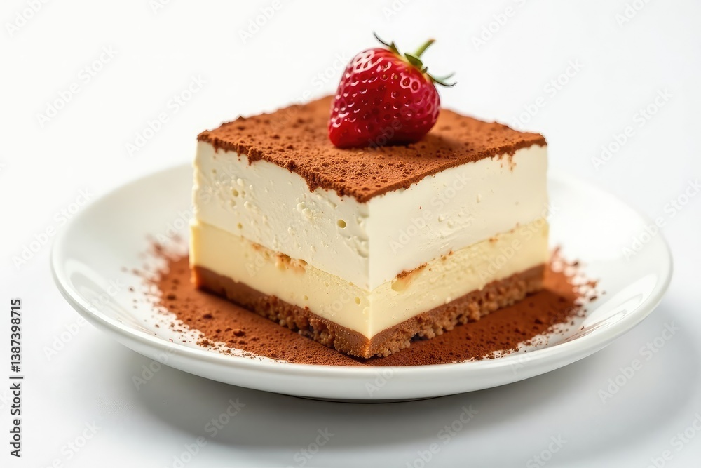 Single serving tiramisu, dusted cocoa, white background , chocolate, bakery Single serving tiramisu, dusted cocoa, white background , chocolate, bakery