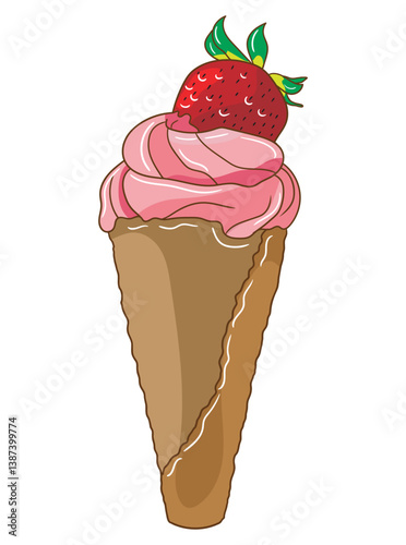 Cute and colorful ice cream cone illustration perfect for food-related designs, printable, advertising, children’s products, and seasonal summer graphics.