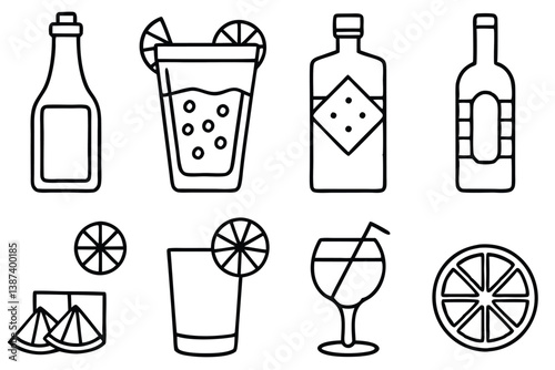 Gin and Tonic Line Art Detailed Artwork for Modern Prints  