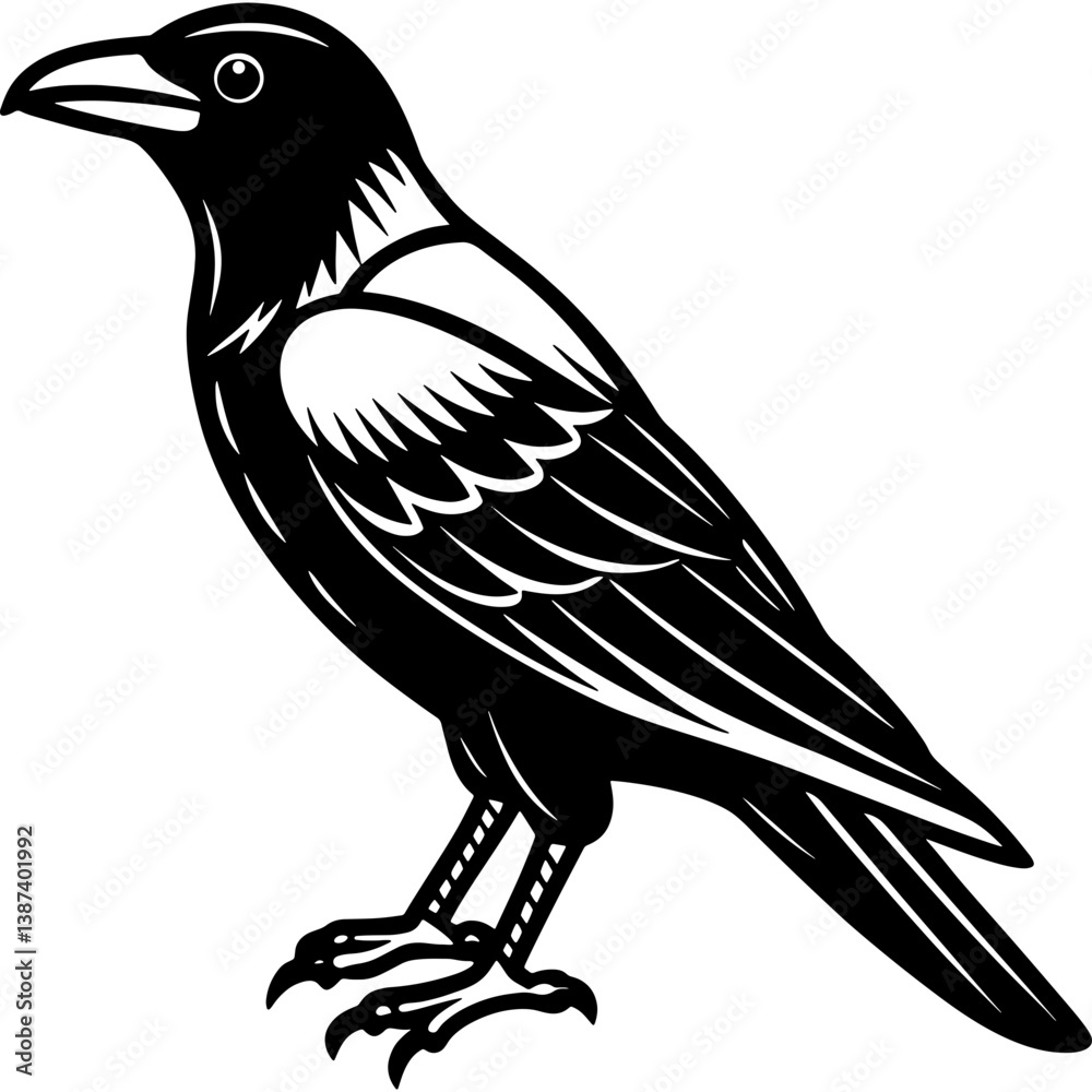 Naklejka premium Crow bird black silhouette vector, Simple silhouette Design vector icon with white background., Bird vector illustration
