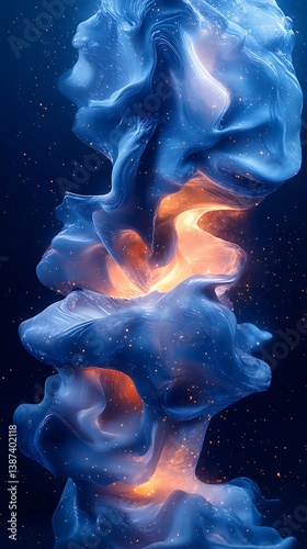 Swirling Molten Light Column Phone Wallpaper Blue & Orange Light on Dark Starry Background | HD Mobile Wallpaper