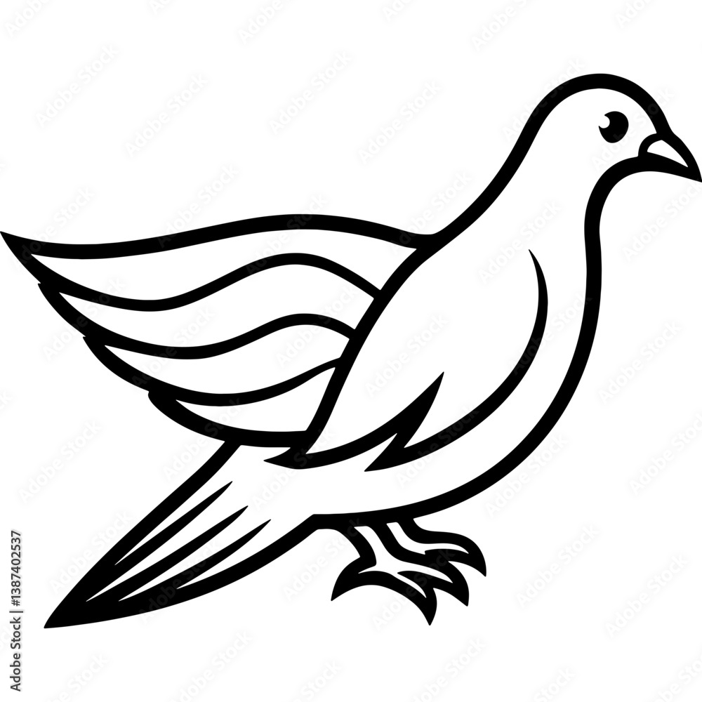 Obraz premium Dove bird simple black line art image, Black bold outline vector icon, Bird vector illustration