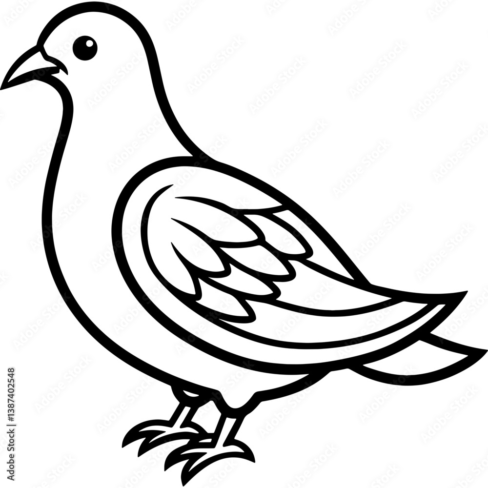 Obraz premium Dove bird simple black line art image, Black bold outline vector icon, Bird vector illustration