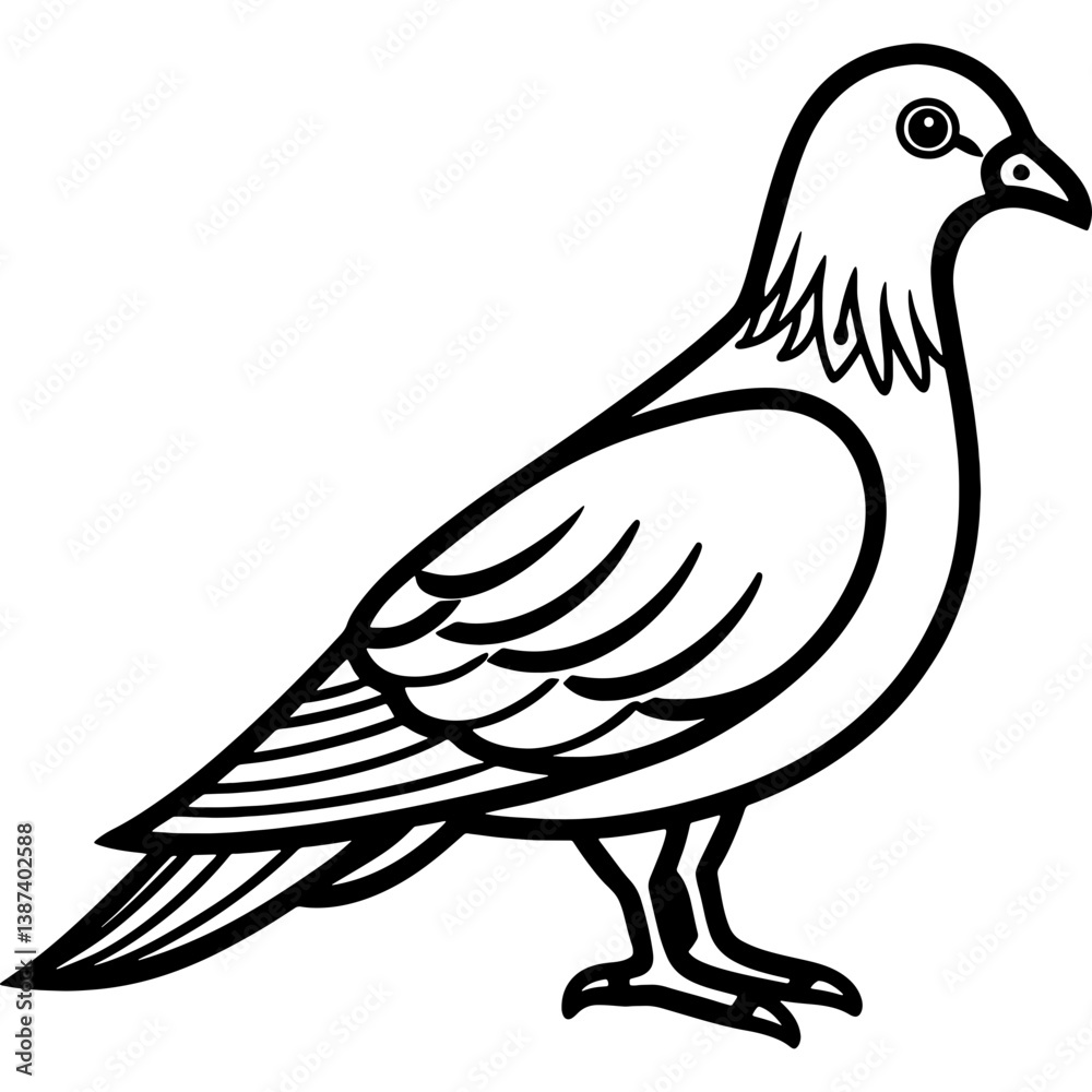 Obraz premium Dove bird simple black line art image, Black bold outline vector icon, Bird vector illustration