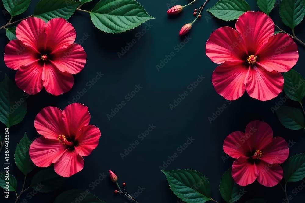 Obraz premium Bold hibiscus silhouettes, geometric arrangement, dark background , silhouette, art, vector