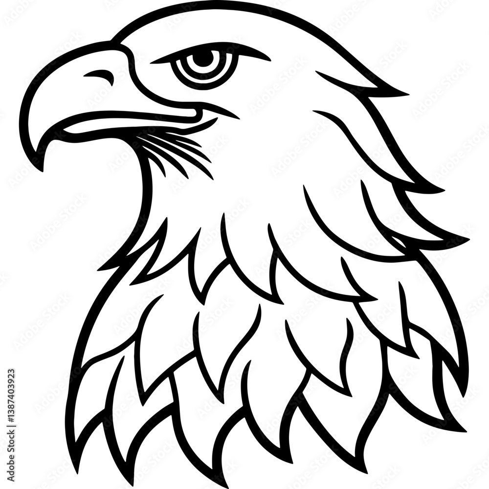 Obraz premium Eagle bird simple black line art image, Black bold outline vector icon, Bird vector illustration