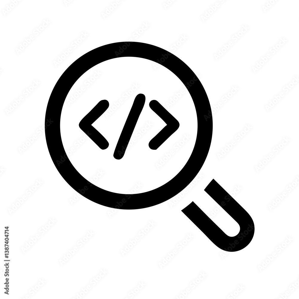Code Audit Icon Magnifying Glass with Coding Symbols on Transparent Background Code Audit Icon Magnifying Glass with Coding Symbols on Transparent Background