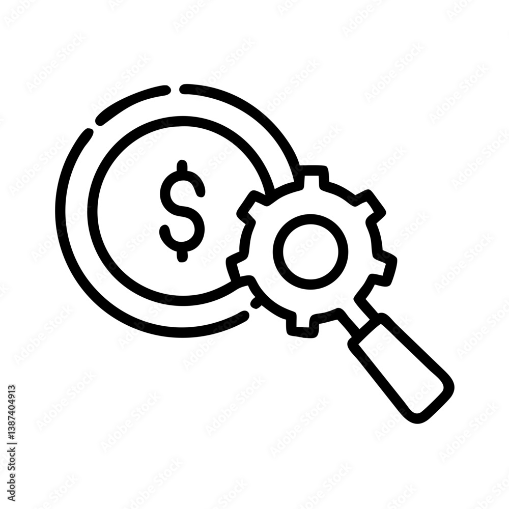 Asset Tracking Icon: Analyzing Currency and Gears on Transparent Background Asset Tracking Icon: Analyzing Currency and Gears on Transparent Background