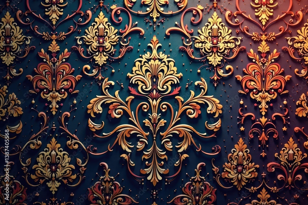 Elegant swirling damask motif, rich detail, subtle sheen , decor, home decor, wallpaper design Elegant swirling damask motif, rich detail, subtle sheen , decor, home decor, wallpaper design