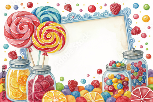 Background, frame of lollipops, sweets, marmalade.