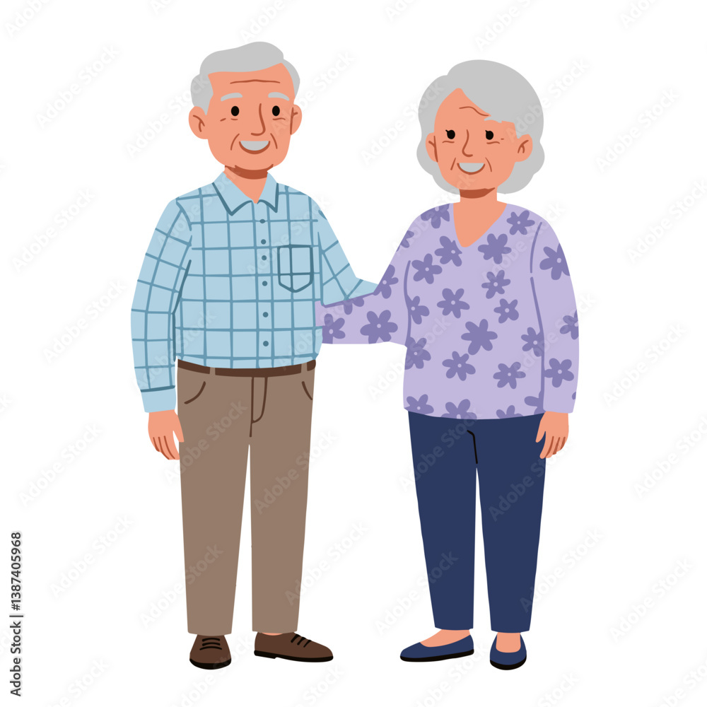 Elderly couple smiling together in a bright, cheerful setting Elderly couple smiling together in a bright, cheerful setting
