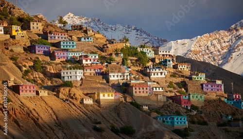 Colorful Roofs of Remote Village in Spiti Valley, Himachal Pradesh, India