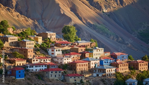 Colorful Roofs of Remote Village in Spiti Valley, Himachal Pradesh, India